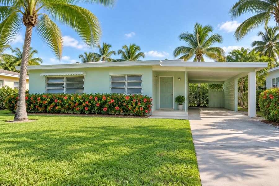 Generated illustration of a Florida house and tropical landscaping. Not a verified West Palm Beach property or evidence of ownership, homestead or probate status.